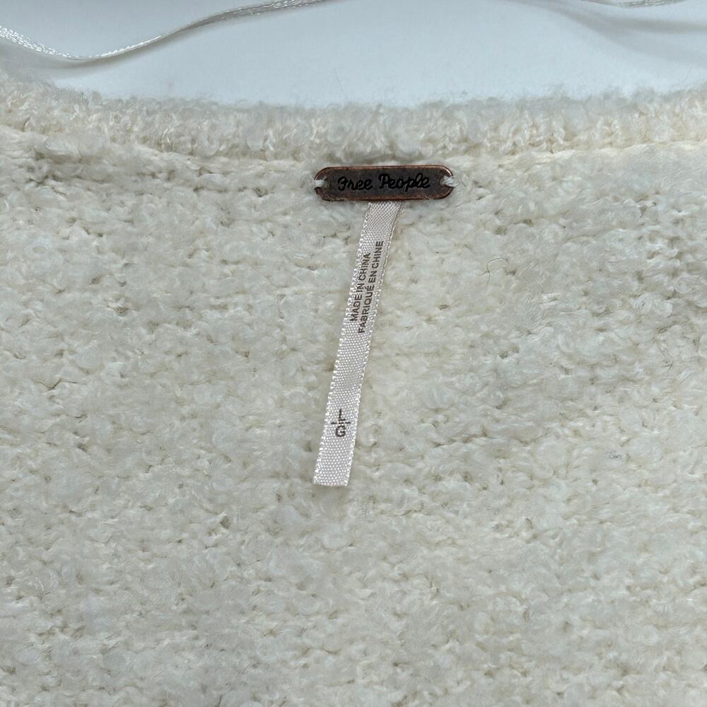 Free People Alpaca Blend Cream Bouclé V-Neck Sweater Women's Large - Picture 3 of 8